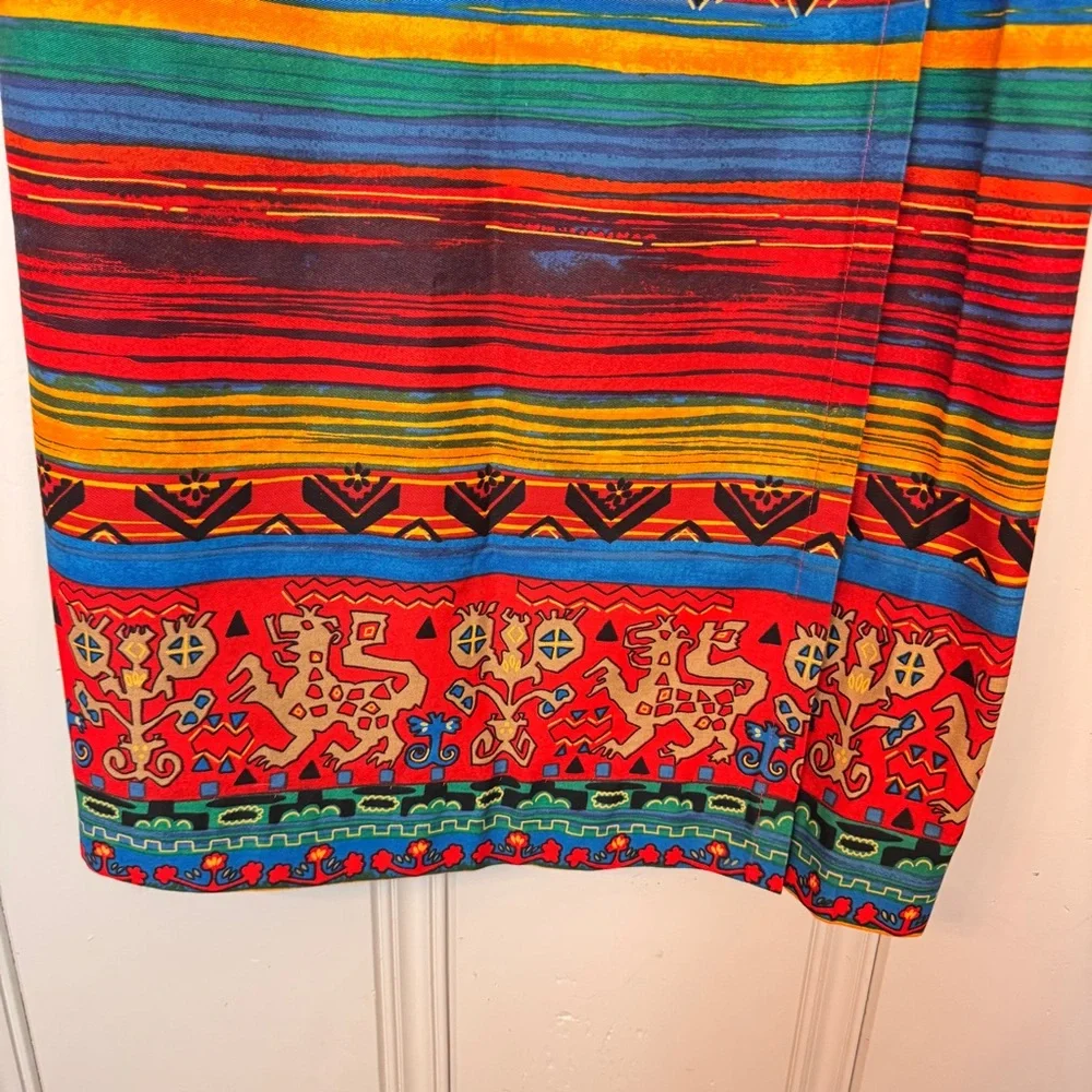 Vintage Breeches Aztec Western Maxi Wrap Skirt 100% cotton Ranchwear Boho SZ 14 - Picture 4 of 13